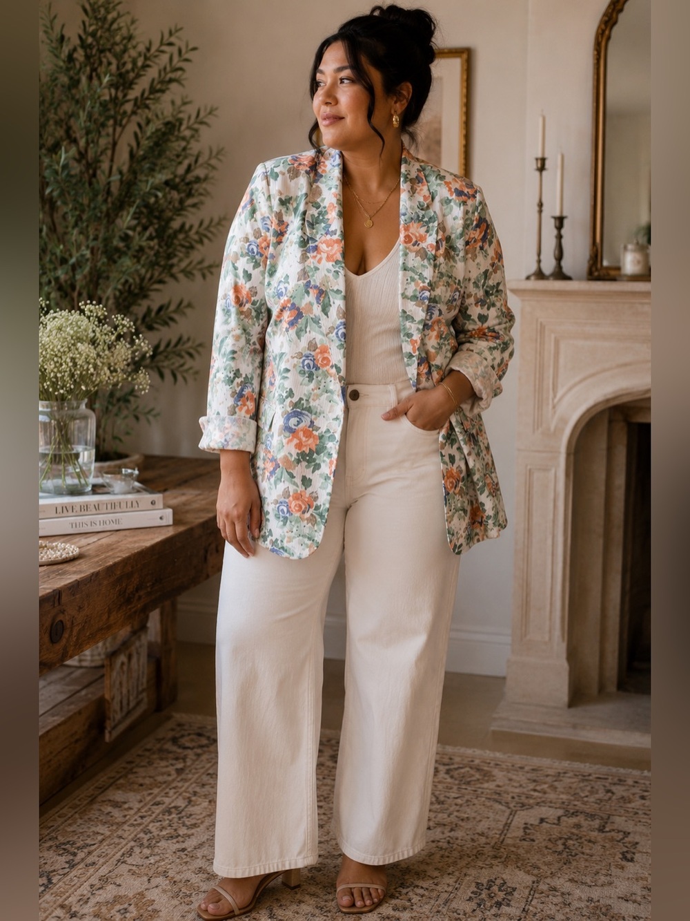 Toni vintage Floral Blazer | White Multicolor Cottagecore Garden Party Jacket